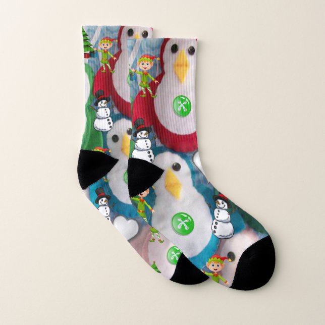 Calcetines de navidad, pingüino de hombre de nieve (Par)
