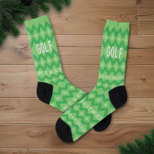 Calcetines de Navidad verdes de golf personalizado (Merry Golfmas! And here's the socks to wear. Just add your initials)