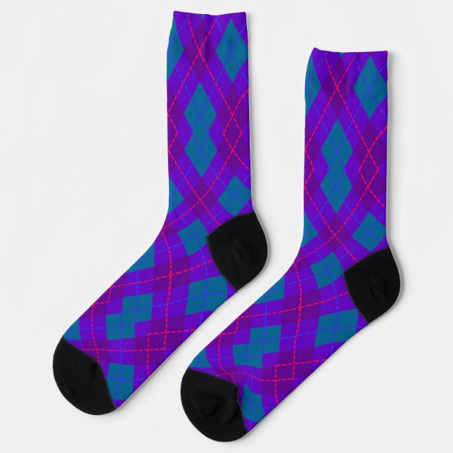Calcetines de patrón de argyle púrpura y azul (Izquierda)