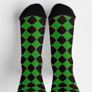Calcetines de patrón de diamante verde y marrón