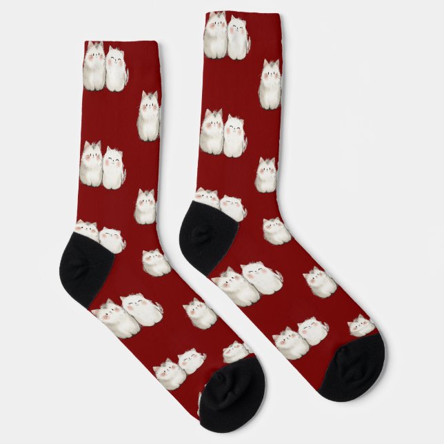 Calcetines de patrón de gato rojo lindo - Línea có (Derecha)