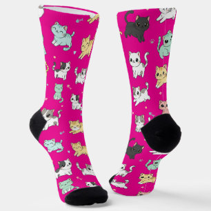Calcetines de patrón de gatos Kawaii adorables