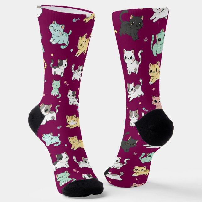 Calcetines de patrón de gatos Kawaii adorables (Angular)
