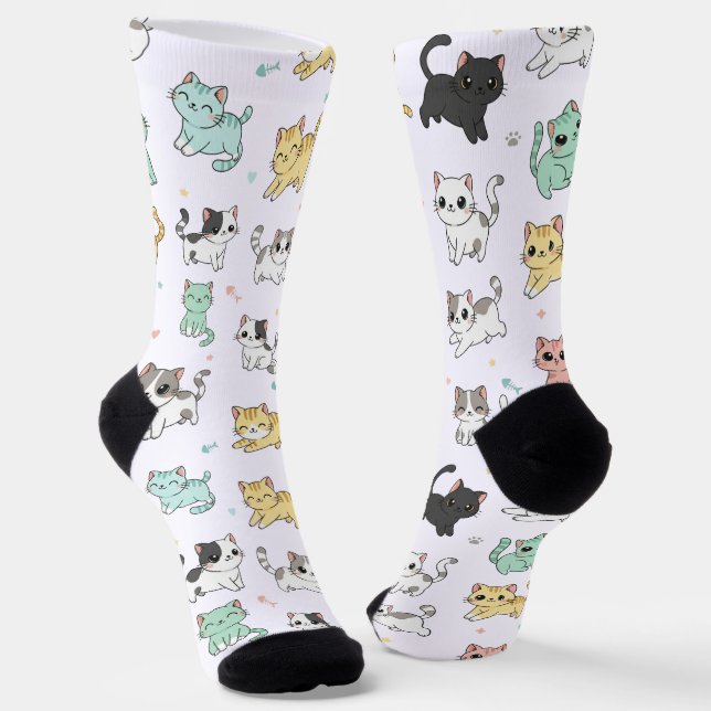 Calcetines de patrón de gatos Kawaii adorables (Angular)