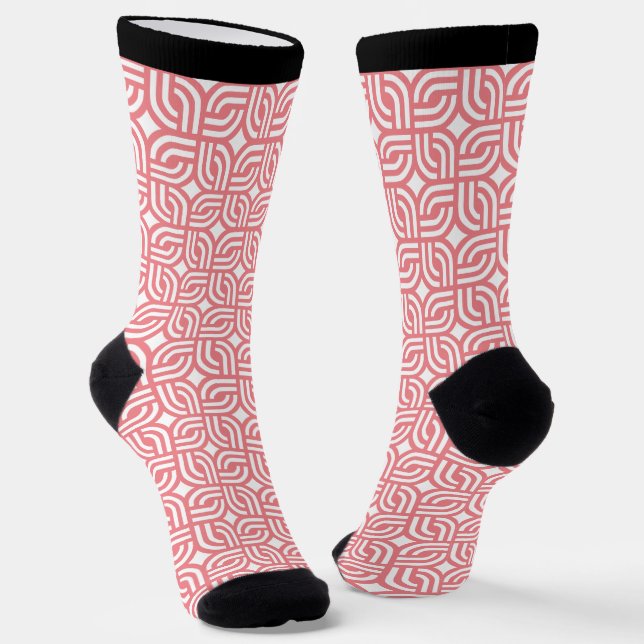 Calcetines de patrón geométrico rosa y blanco (Angular)