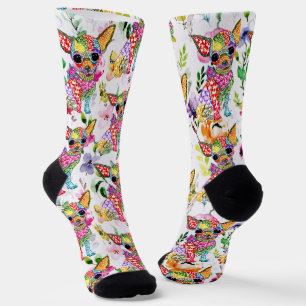 Calcetines de perro de Chihuahua cortos y colorido