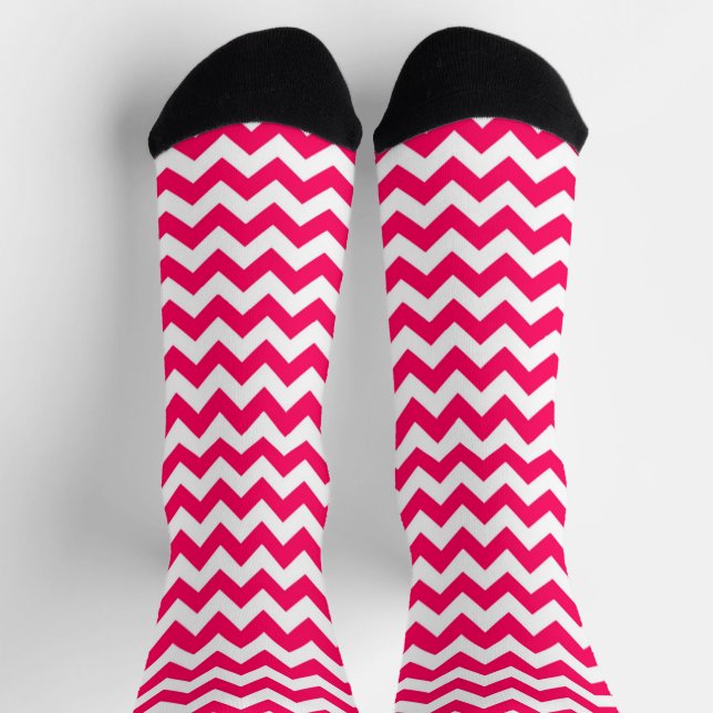 Calcetines de rayas de chevron rosas y blancas (Arriba)