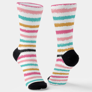 Calcetines de rayas rosa melocotón azul turquesa d