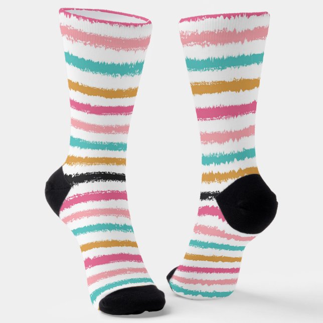Calcetines de rayas rosa melocotón azul turquesa d (Angular)