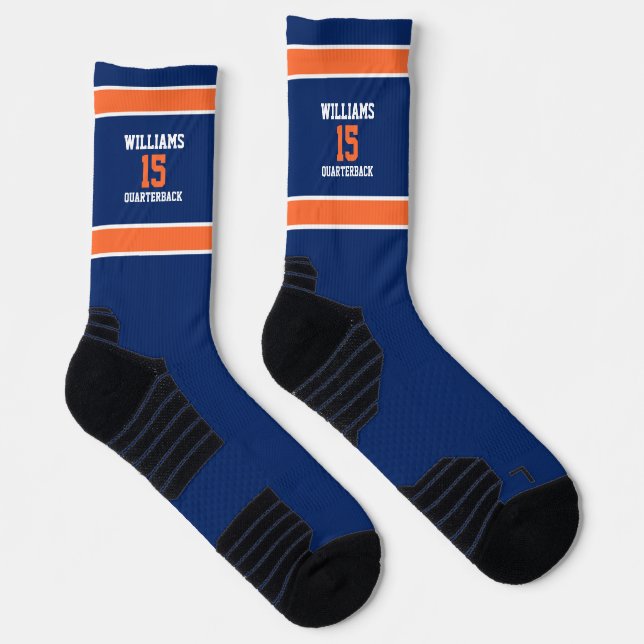 Calcetines de tripulación azul oscuro y naranja (Derecha)