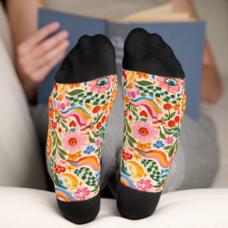 Calcetines de tripulación de acuarela floral color