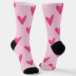 Calcetines de tripulación de corazones rosados a