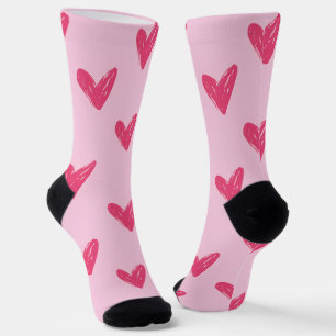 Calcetines de tripulación de corazones rosados a