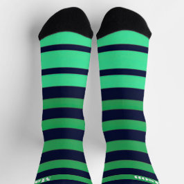 Calcetines de tripulación de franja azul verde par