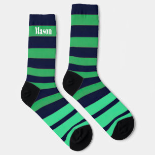 Calcetines de tripulación de franja azul verde par
