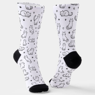 Calcetines de tripulación de gato con garabatos ju