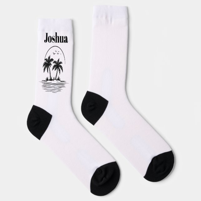 Calcetines de tripulación de playa con palmeras (Derecha)