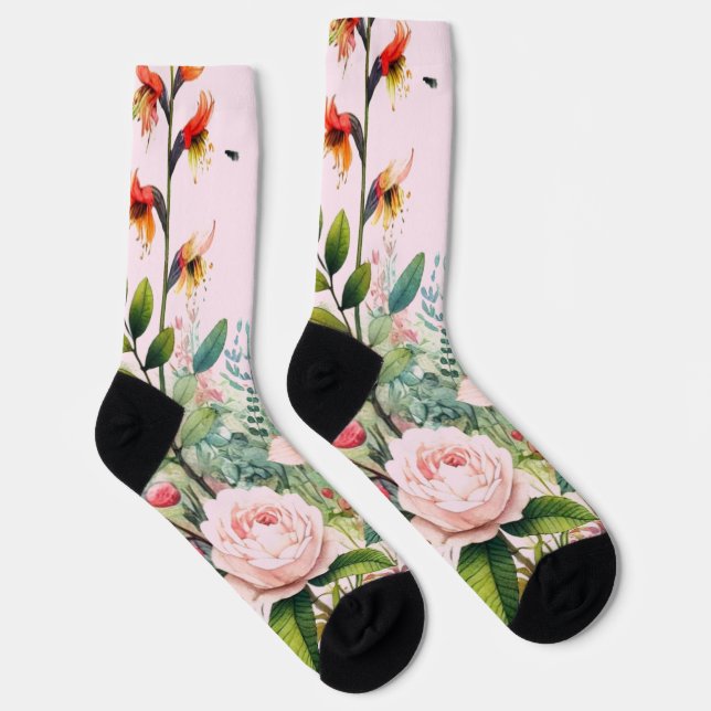 Calcetines de tripulación florales rosados (Derecha)