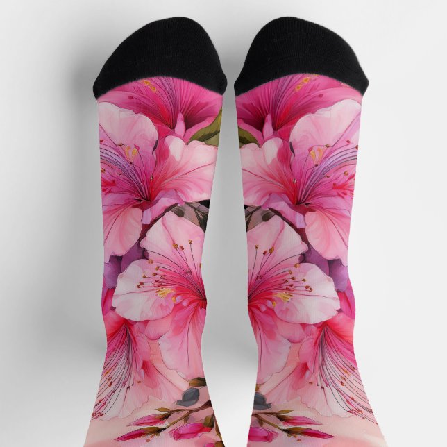 Calcetines de tripulación premium - Azaleas rosas (Arriba)
