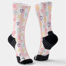 Calcetines de tripulación rosa y blanco con rayas 