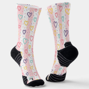 Calcetines de tripulación rosa y blanco con rayas