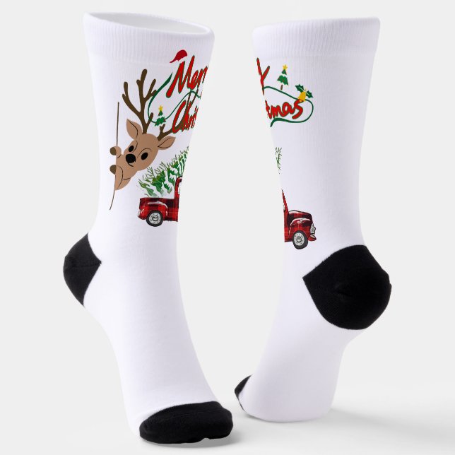 Calcetines de tripulación Rudolph Feliz Navidad (Angular)