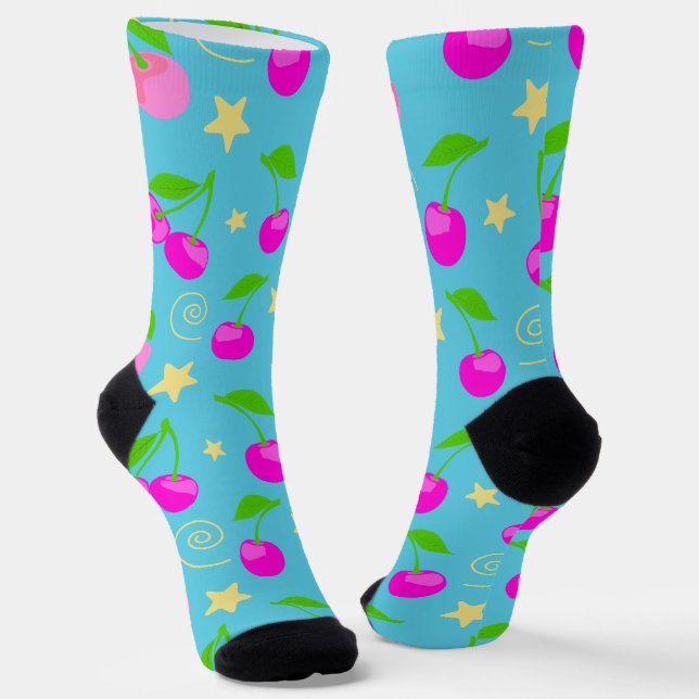 Calcetines Decora Kei Patrón Arcoíris Cereza (Angular)