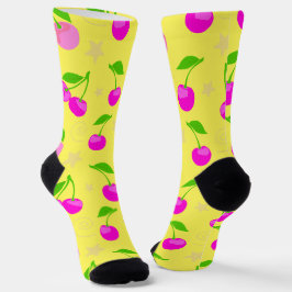 Calcetines Decora Kei Patrón de Cereza Arcoíris Amarillo