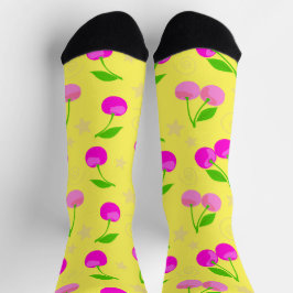 Calcetines Decora Kei Rainbow Cherry Pattern Yellow