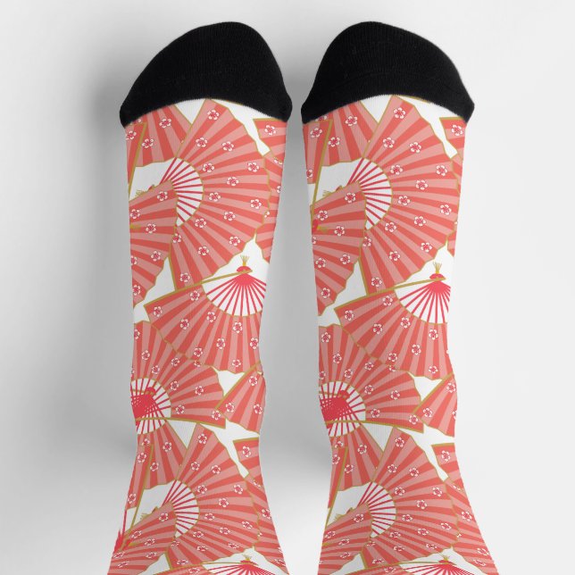Calcetines Decora Pink Japanese Geisha Fans Pattern (Arriba)