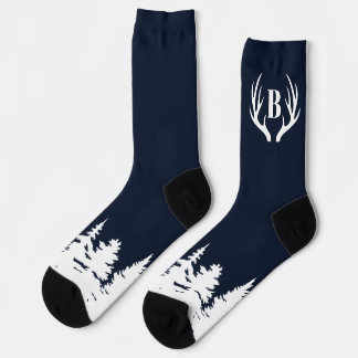Calcetines Deer Antlers Men's Crew Socks Blue and White