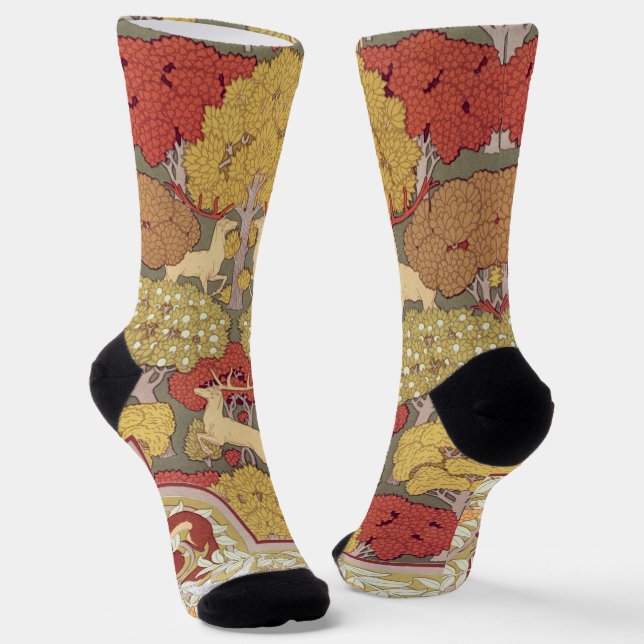 Calcetines Deer &Tree Squirrel Bird Rowan Berries Art Nouveau (Angular)