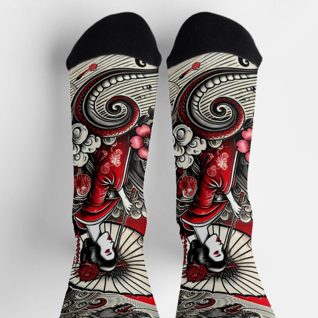 Calcetines del patrón de arte de Geisha (Arriba)