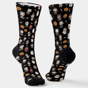 Calcetines del patrón de gato de Kawaii Halloween