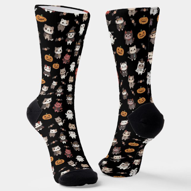 Calcetines del patrón de gato de Kawaii Halloween (Angular)