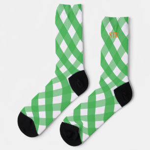 Calcetines del patrón monogramado de Gingham verde