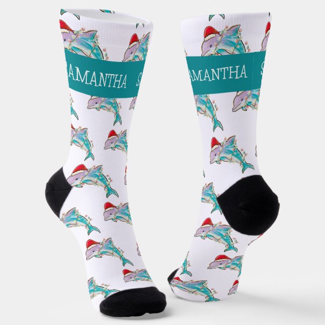 Calcetines Delfín de Navidad Mar Océano nombre Personalizado  (Angular)