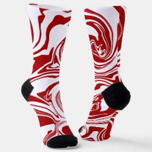 Calcetines Derrame en remolino de mármol retro rojo y blanco