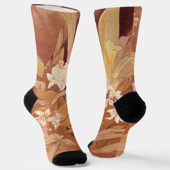 Calcetines Detalle floral de Alphonse Mucha Art Nouveau (Angular)