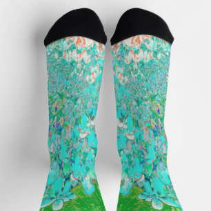 Calcetines Detalles de Hortensia en Limelight Aqua y Verde El