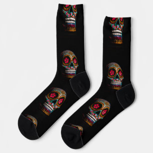 Calcetines Día de los Muertos, Bonito pintada de cráneo macab