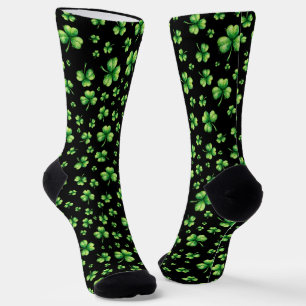 Calcetines Día de San Patricio Shamrock de acuarela sobre neg