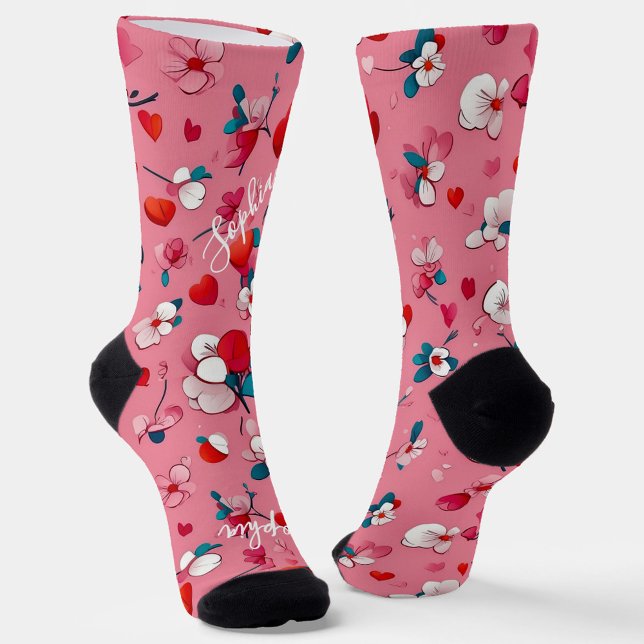 Calcetines Día de San Valentín moderno, monograma de corazone (Subido por el creador)