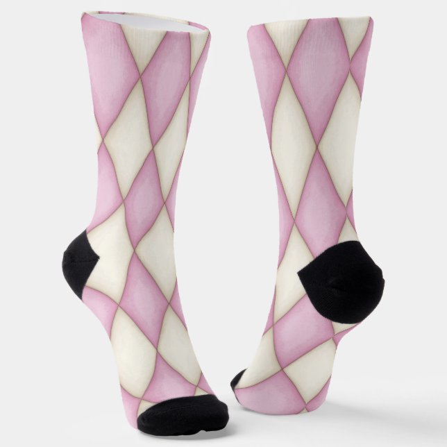 Calcetines Diamante de color rosa y crema Harlequin (Angular)