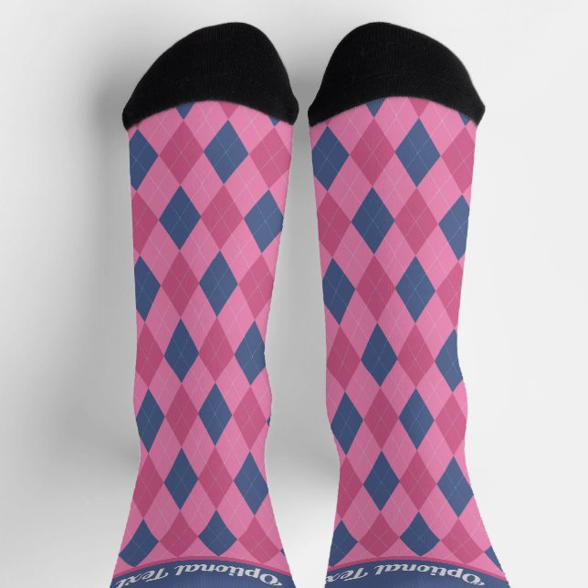 Calcetines Diamantes de Argyle - Rosa y azul - texto opcional (Arriba)