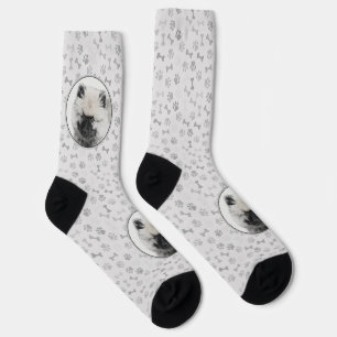 Calcetines Dibujo de cachorros de Keeshond - Arte de perros o