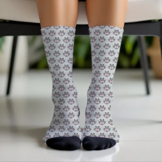 Calcetines Dibujo de Cara de Gato Gris Adorable