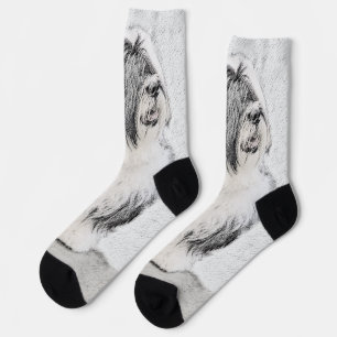 Calcetines Dibujo de color con barba - Arte de perro original