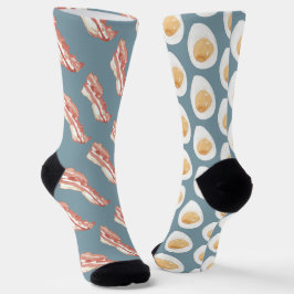 Calcetines Dibujo divertido de tocino y huevos