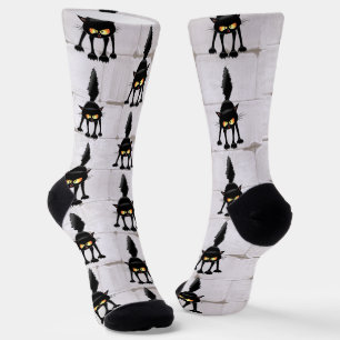 Calcetines Dibujo divertido y fiero de gato negro 
